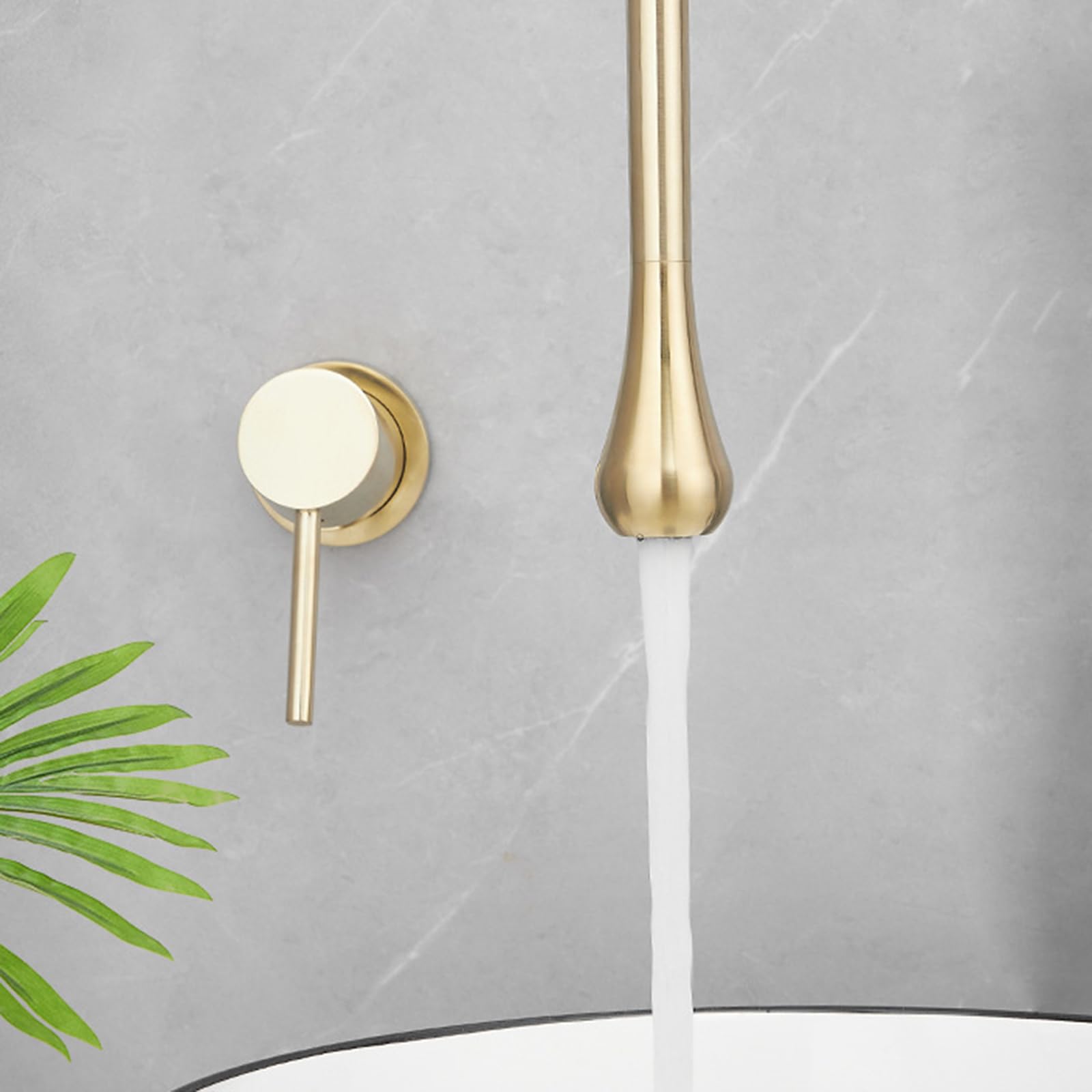 Ceiling Drip Basin Faucet Concealed Basin Tap Wall Mounted Hot and Cold Brass G1/2 Connection Sink Taps for Bathroom White (Brushed d)