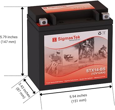 Harley 1130CC V-Rod VRSC, 2002-2006 Compatible SLA Motorcycle Battery by SigmasTek, STX14-BS 200CCA