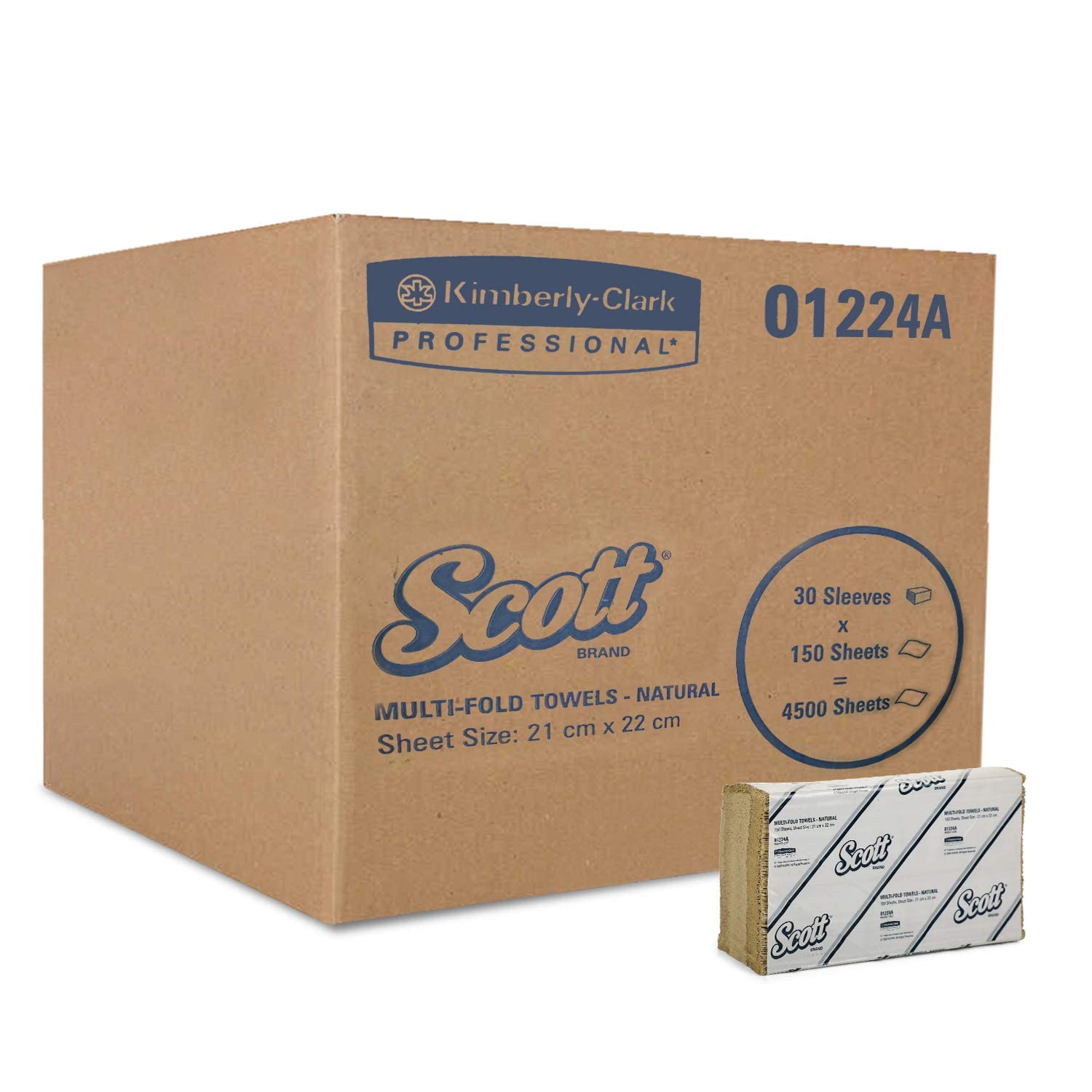 Scott Multi Fold Hand Towel 1224A - M Fold Towel - 30 Packs x 150 Sheets - Brown Folded Towel Sheets 22 cm X 21 cm (4500 Total)