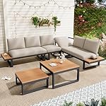Merax Gartenmöbel Set mit Ecksofa und Tischen Beige