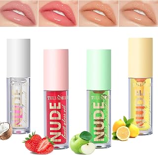 4 PCS Plumping Lip Oil Set, Magical Temperature Color Changing Lip Glow Oil, Hydrating Mirror Finish Lip Gloss Tinted Lip Balm Lip Care, Moisturizing Lip Plumper Lip Tint