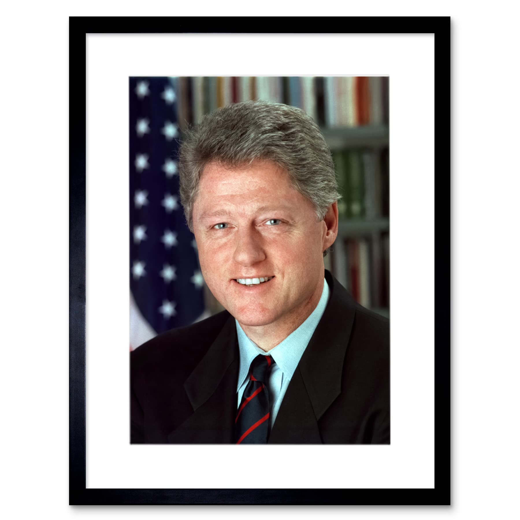 Artery8 US President Bill Clinton Portrait Photo Artwork Framed Wall Art Print 12X16 Inch