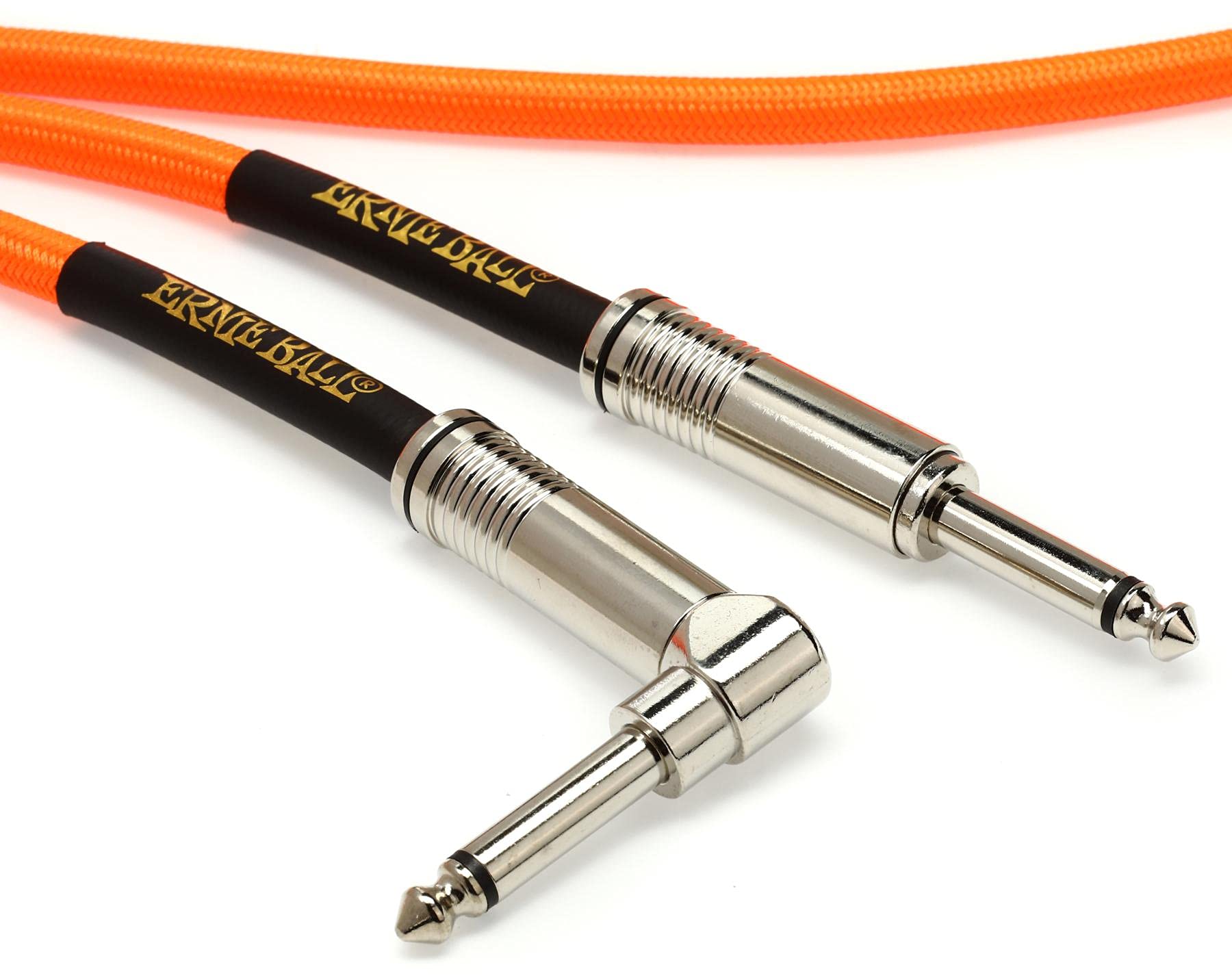 Ernie Ball P06084 18 ft Braided Straight Angle Inst Cable Neon Orange