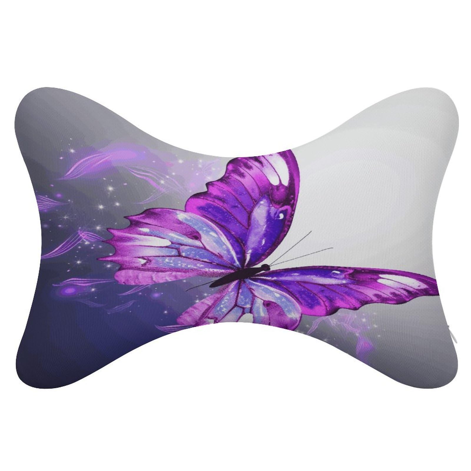 VstaDank - 2 Pack Purple Butterfly Car Neck Pillows, Ergonomic Removable Cervical Support Pillow, Comfortable Bone Shaped Pillows, Soft Headrest Pillow: