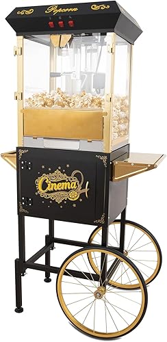 Miniatura 10 de Máquina de palomitas de maíz vintage con carro, hervidor de acero inoxidable de 12 onzas y luz de calentamiento, regalos de Navidad, regalos de cine