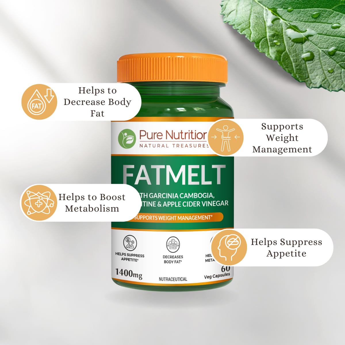 does l-carnitine suppress appetite Pure Nutrition FATMELT with Garcinia Cambogia, L-Carnitine & Apple Cider Vinegar For Appetite Control, Weight Management