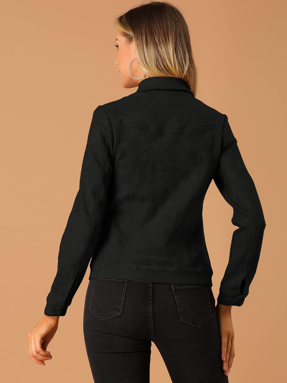 Allegra K Women's Faux Suede Turn-Down Collar Shacket Flap Pockets Snap Button Western Jacket - Image 5