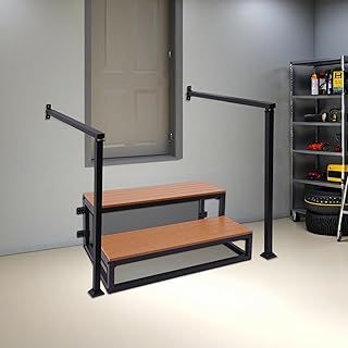 Undercat Garage Steps, 2-Steps Stair with Handrail, Prefab Stairs for Permanent Installation, Hot Tub Stairs, 440LBS Capacity, Prefab Outdoor Wood Ladder for Home, Porch Steps