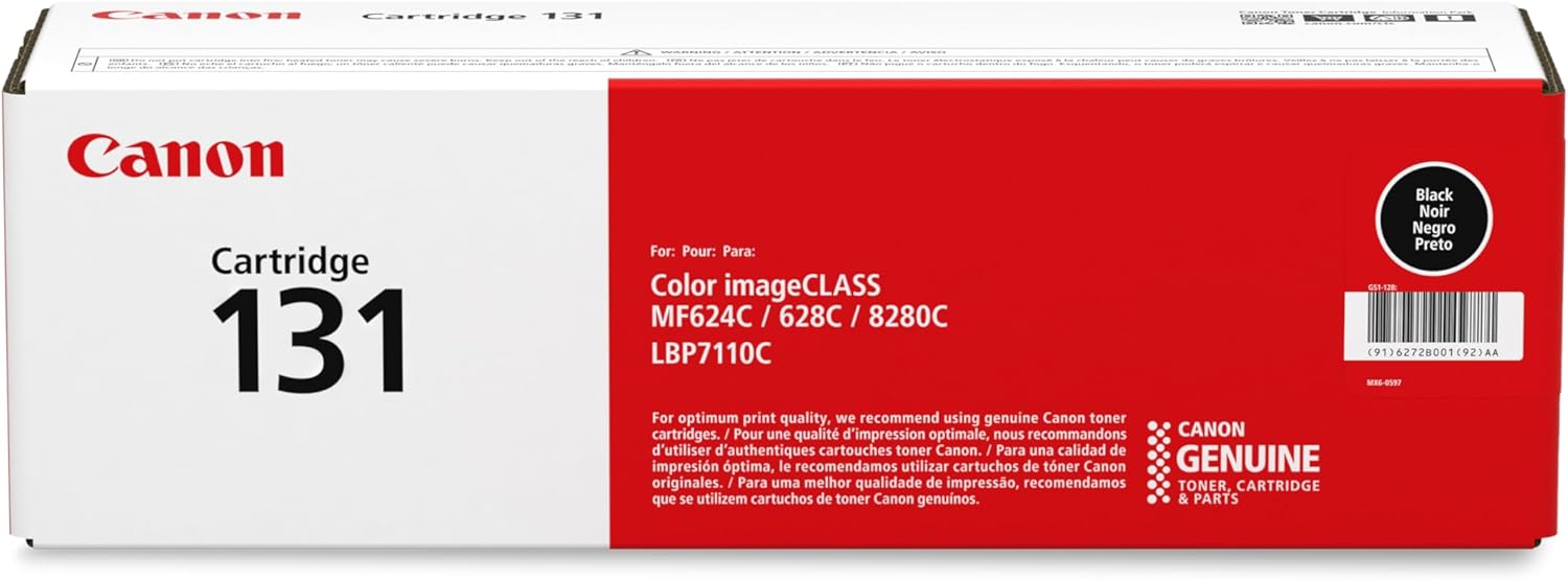 Canon Genuine Toner, Cartridge 131 Black (6272B001), 1 Pack, for Canon Color imageCLASS MF8280Cw, MF624Cw, MF628Cw, LBP7110Cw Laser Printer