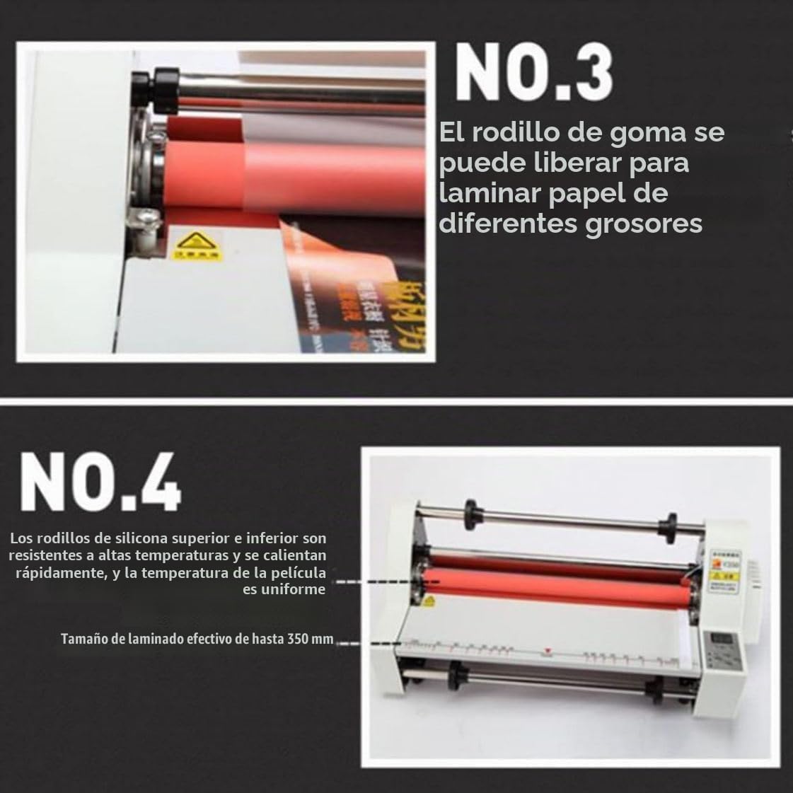 Laminatrice termica 350mm/17" A3+ Laminatrice a caldo e freddo, plastificatrice a lato singolo e doppio, con 4 rulli for documenti, foto, cartoline