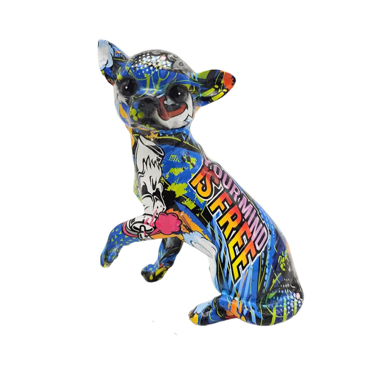 eLymwoo Cute Chihuahua Dog Sculpture Graffiti Rainbow Resin Mini Figurine Pet Home Office Decor Gift Art Figurine for Living Room Bedroom Book Shelf TV Cabinet Desktop Decor Table Ornaments (Color C)