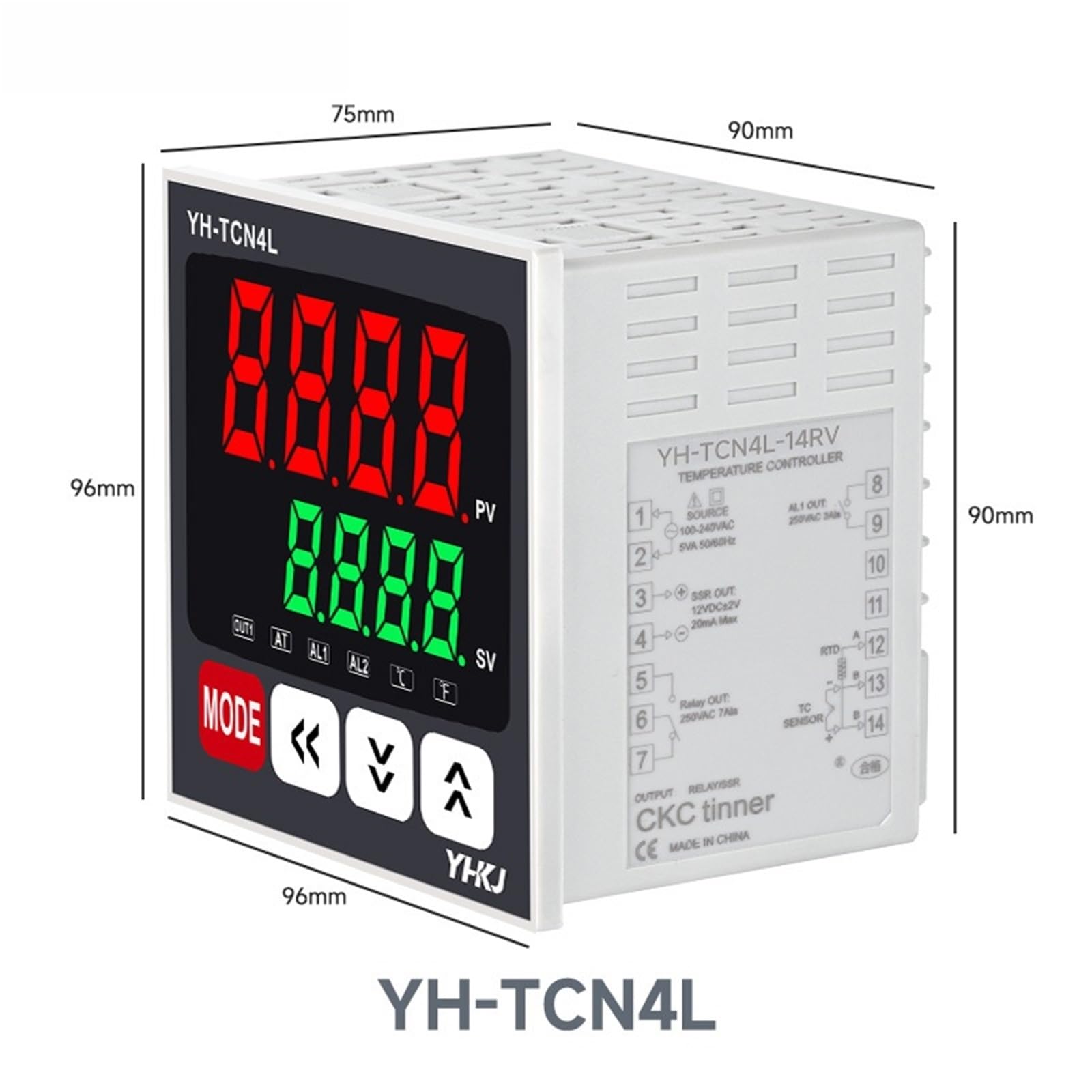 YH-TCN4 PID Salida dual SSR Relé Controlador de temperatura Ajuste de pantalla digital Alta precisión 100-240VAC 0-400 ℃ K/J/T/CU50(YH-TCN4L)