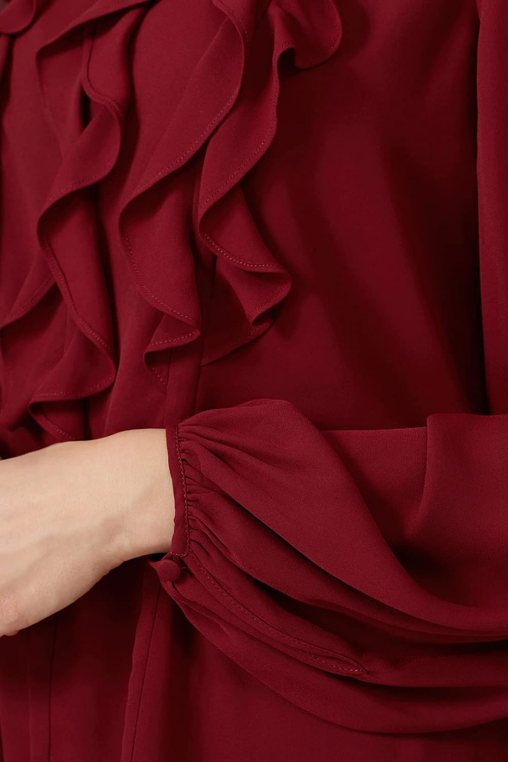 Rent The Runway Pre-Loved Red Floral Ruffle Front Blouse - Image 5