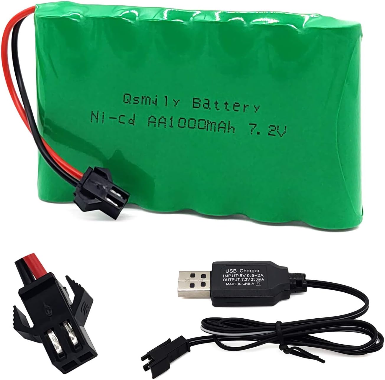 Qsmily® 7.2V RC Battery, SM Connector, 1000mAh Rechargeable