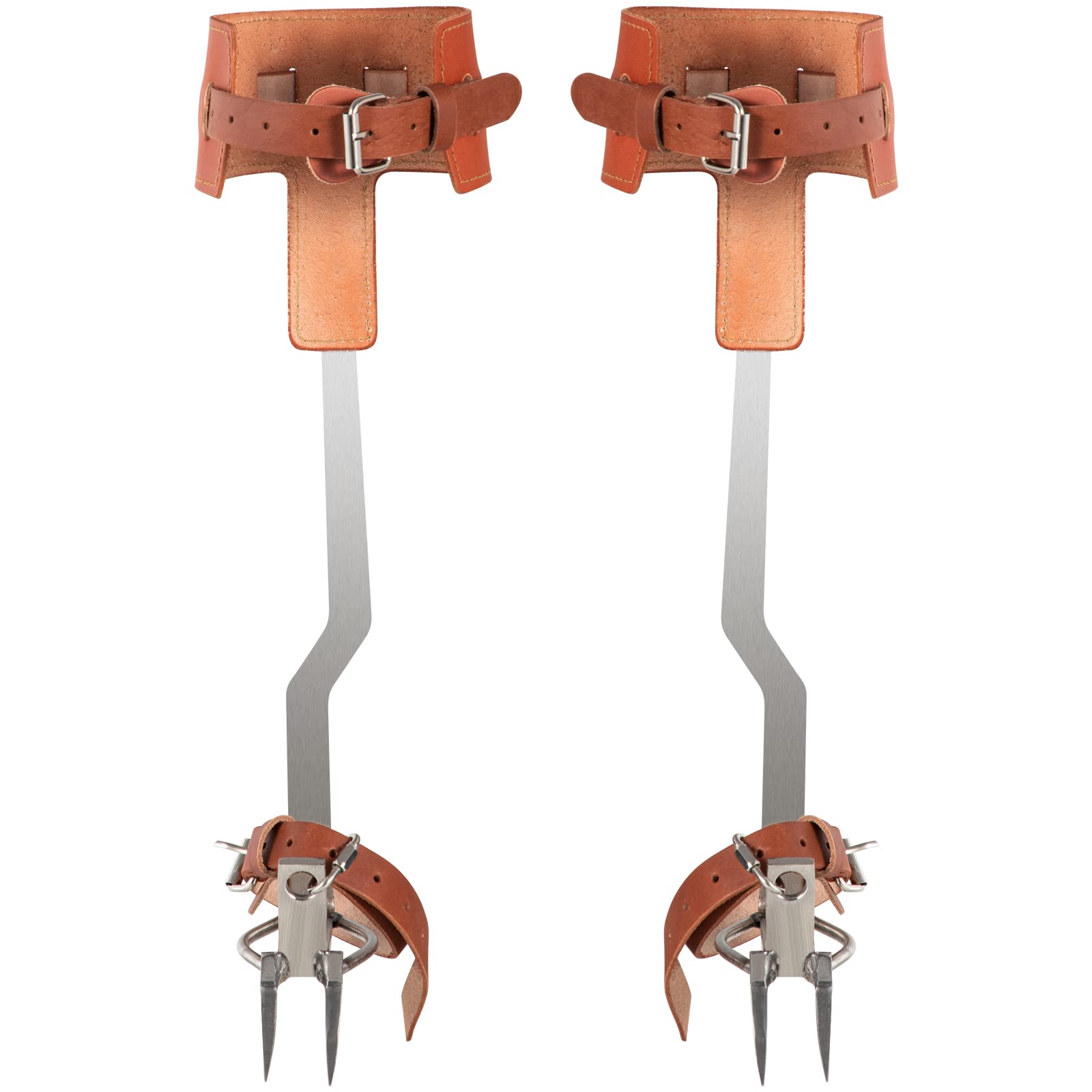 Happybuy Tree Climbing Spikes, 1 Pair Stainless Steel Pole Climbing Spurs, w/Adjustable Straps and Cow Leather Padding, Arborist Equipment for Climbers, Logging, Hunting Observation, Fruit Picking