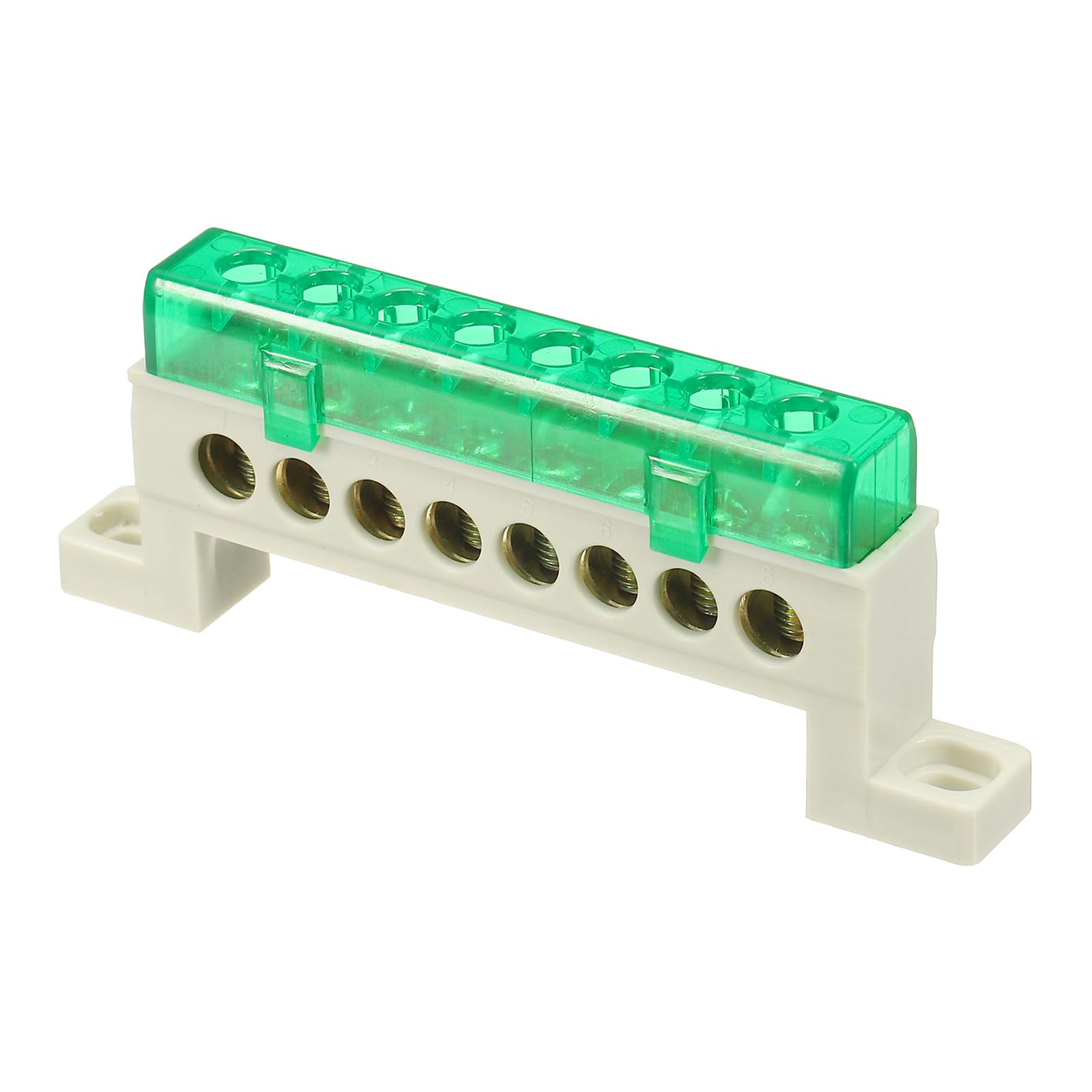 sourcing map Terminal Ground Bar, 8 Positions Screw Brass Terminal Bus Bar, 7x11mm Ground Block for Electrical Equipment, Distribution Box, Green