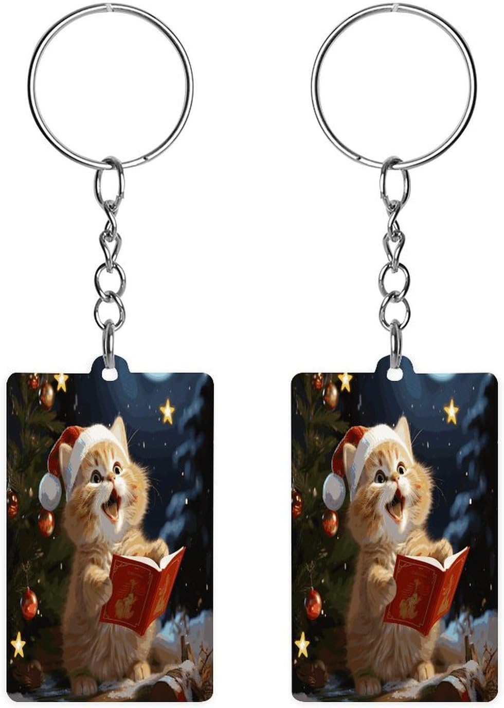 Cute Cat Sing Christmas Carols Key Chain Acrylic Keychain Key Rings