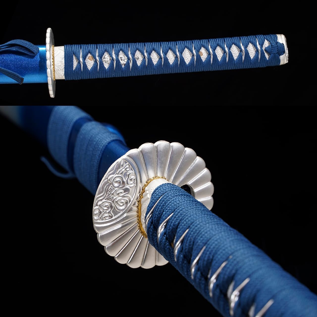 1045/1060 high Carbon Steel Full Hand Forged Traditional, Katana Sword Hademade Heat Tempered ，Japanese Samurai Swords ，Full Tang,Functional,Blue - Image 3