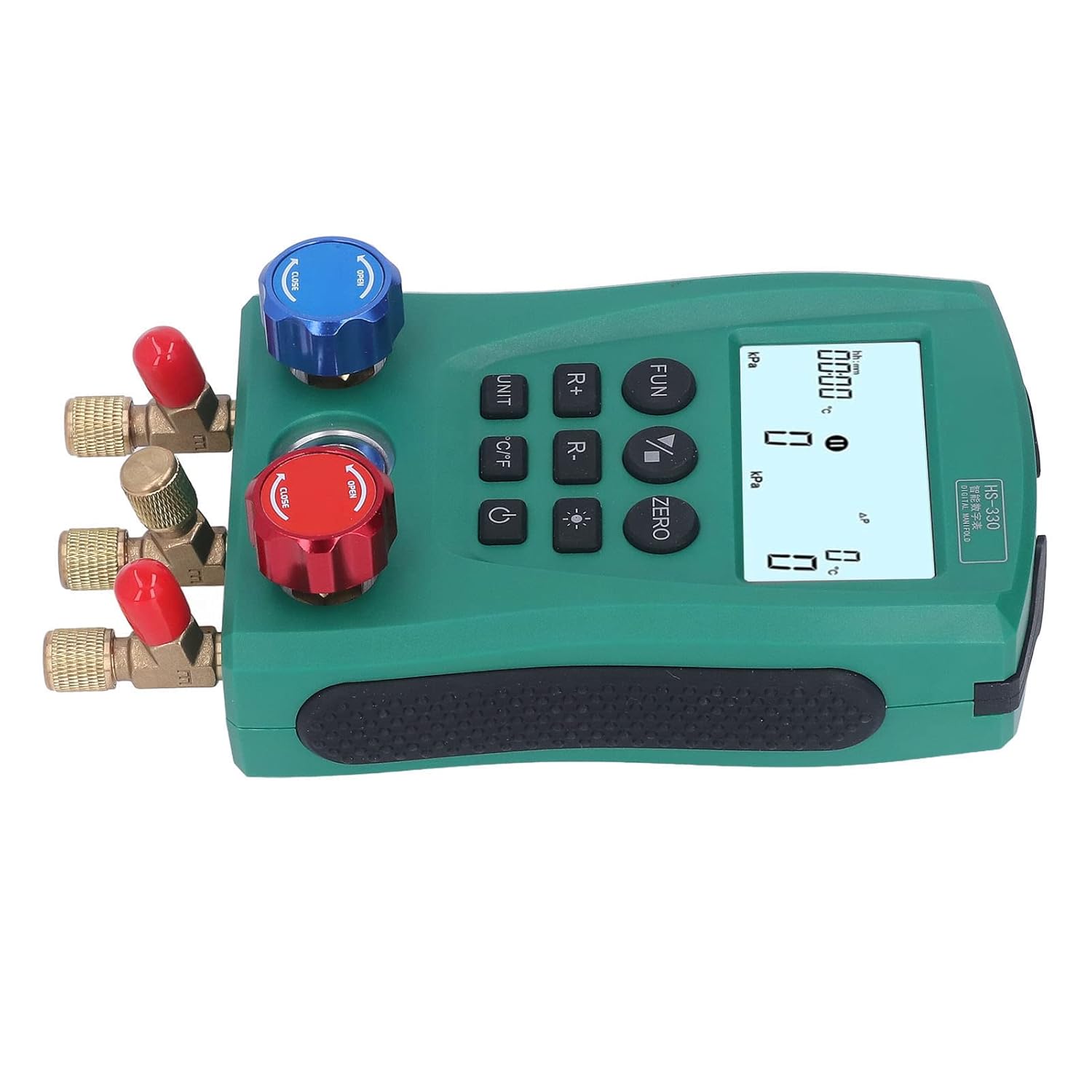 Digital Manifold Gauge HVAC Professional Dual Channel Intelligent Calculation Refrigerant Pressure Gauge with Aluminum Alloy Knob Brass Interface for AC Repair Technicians