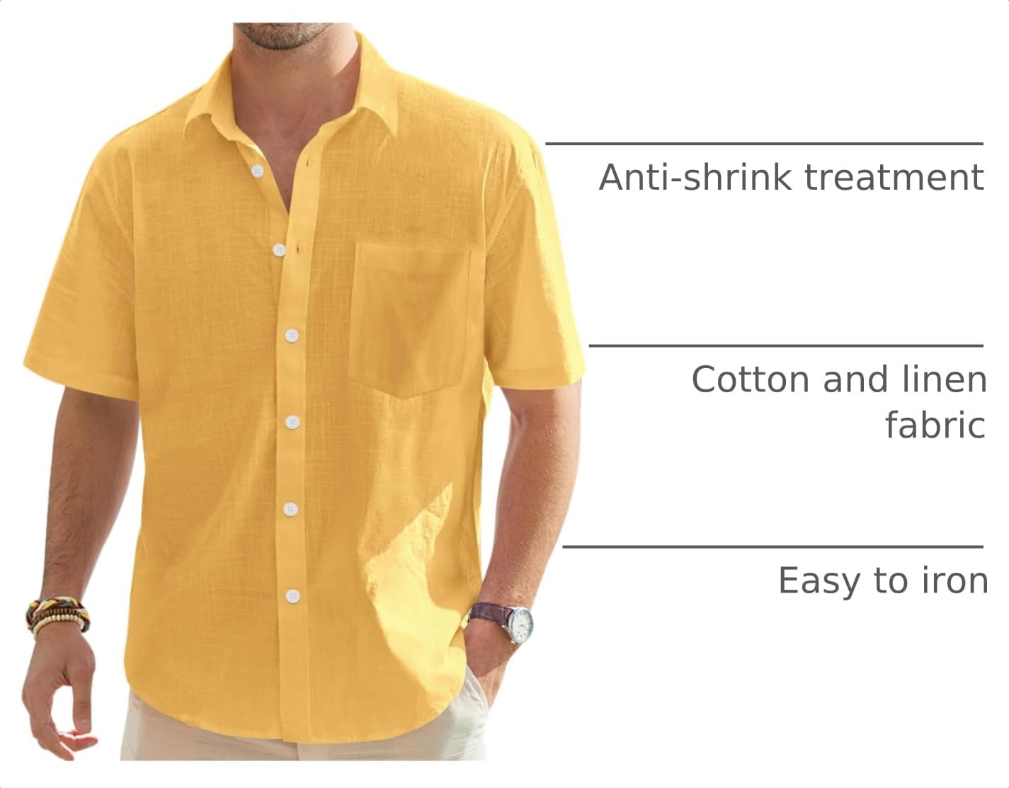 Mens Linen Shirt Short Sleeve Button Down Casual Summer Shirts | Cotton Linen, Untucked, Big Tall, from Beach Camp Vacation, Cruise Fishing, Work Office, to Wedding Party Family, with Pocket thumbnail