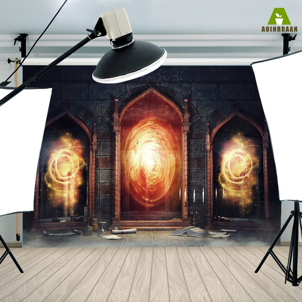 Aoihrraan 3x2,5m Magic Mirror Backdrop Dark Vintage Castle Grunge Brick Candles Magical Book Arch Door Photography Background Child Girls Boys Adults Artistic Personal Portrait Photo Studio Props - Image 4