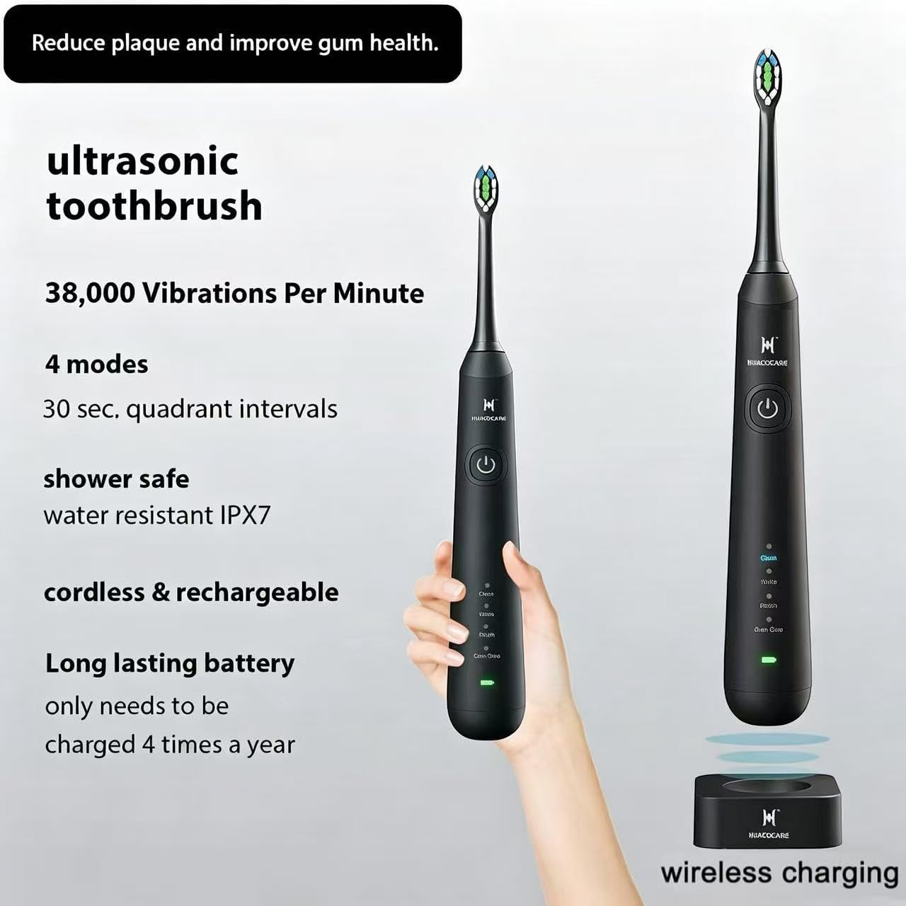 Kit Limpieza Oral 2 en 1 HUACO CARE - Cepillo Electrico y Flosser de Agua (Negro) 5
