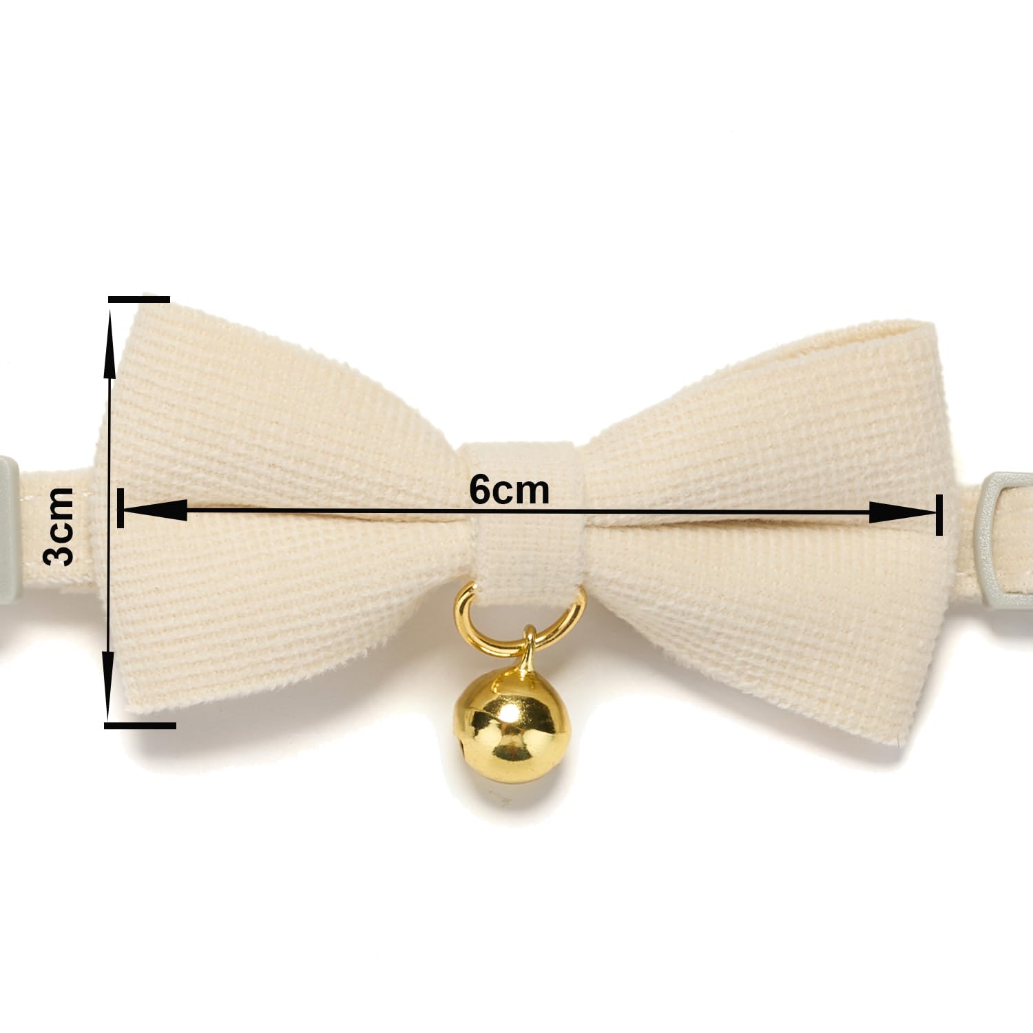 YUDOTE Ultra-soft Collar Natural Cotton Corduroy Made for Cats with Sensitive Skin,Lightweight Feline Collars with Quick-release Buckle and Removeable Bow-tie,White Pack of 1 - Image 4