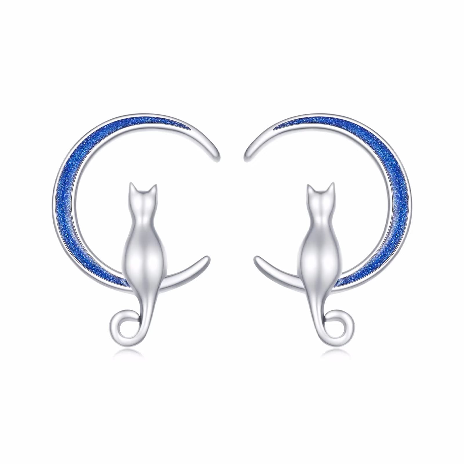 Collana In Argento 925 Con Pendente Gatto Luna E Stella - Foto 3