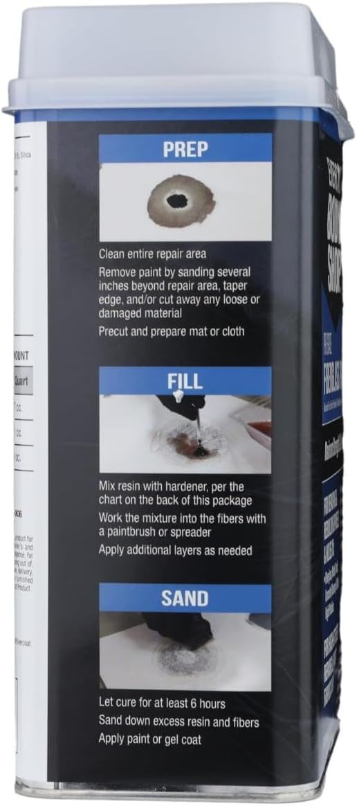 Evercoat Body Shop 105006 Pro-Grade Fiberglass Resin for Repairing and Rebuilding Panels & Holes in Fiberglass, Metal, Wood & More, Easy Mix Hardener Included 128 Fl Oz.