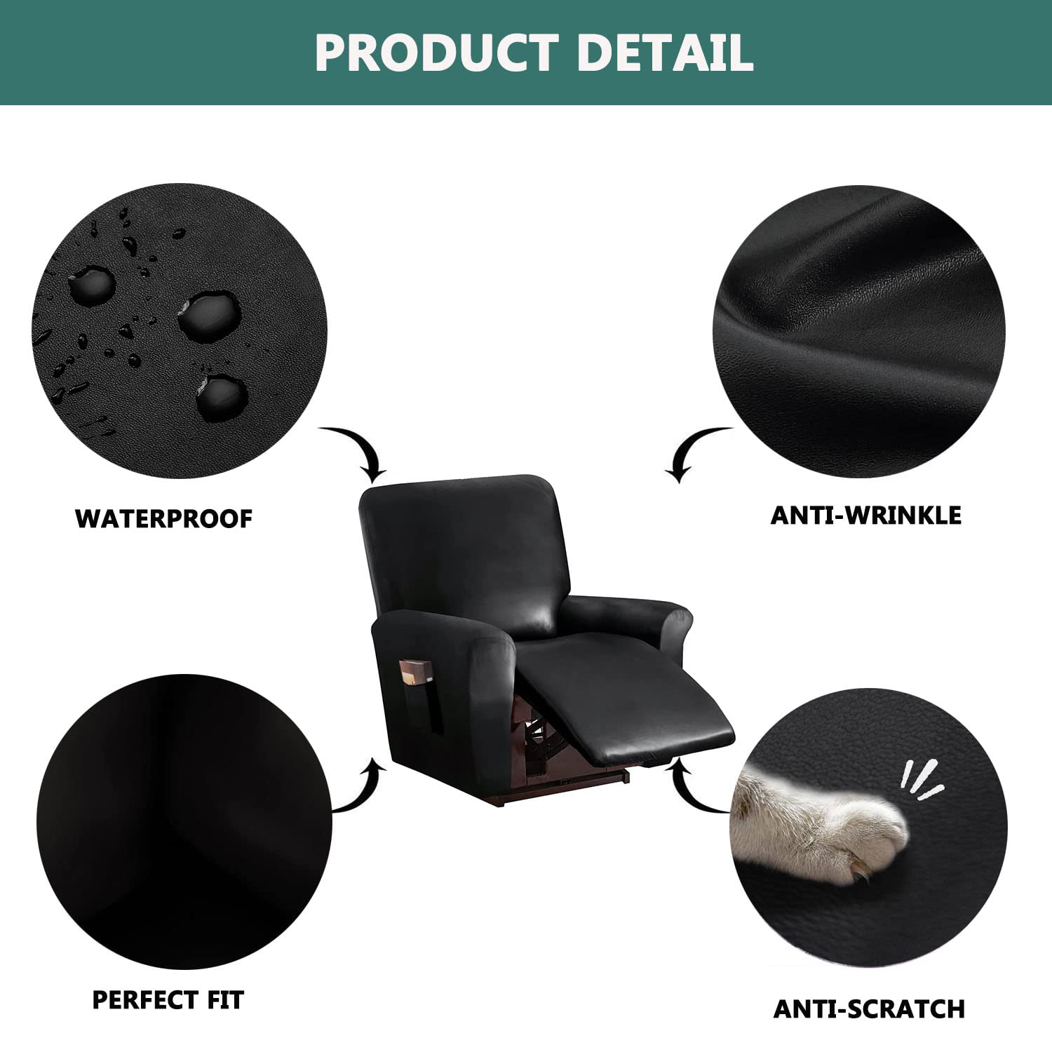 YOPOIY PU Cuero Funda para Sofá Reclinable, Impermeable y A Prueba de Aceite Cubre Sofa 4 Piezas Elastico Cubierta de Muebles para Mascotas Niños Gatos Perros-Naranja