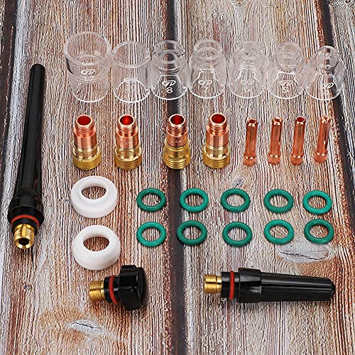 TIG Torch Gas, 30pcs Glass Cup 4 12 Lens Collet Collets Body Kit for Welding Equipment WP 9 20 25 Accessories (30pcs)