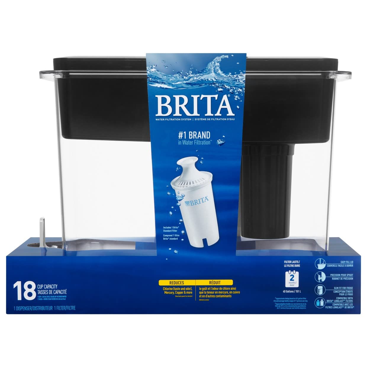 Brita Extra Large 18 Cup Filtered Water Dispenser with 1 Standard