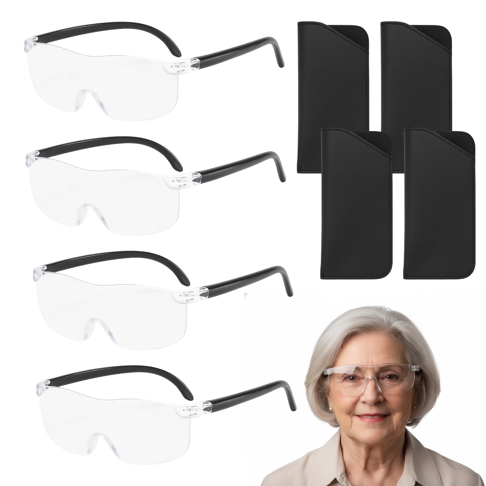 4Pcs Magnifying Glasses for Reading and Hobbies, 8-Piece Set with Four Carrying Pouches, Multiple Magnification Levels Including 3x, 5x, 8x, and 10x