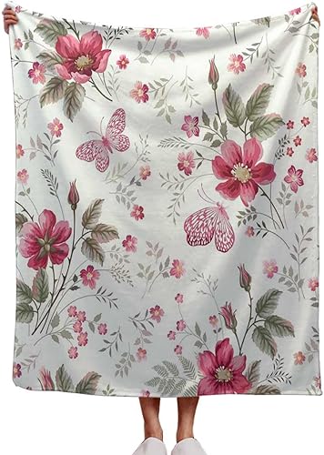 Manta estética colorida con flores frescas y hojas de pájaros para decoración de sofá, fiesta, 30 x 40 pulgadas