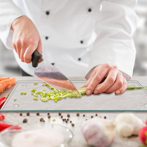 Miniatura 6 de JAMBALAY Tabla de cortar de vidrio templado de 18 x 24 pulgadas para cocina, tabla de cortar transparente para encimera con patas de goma,