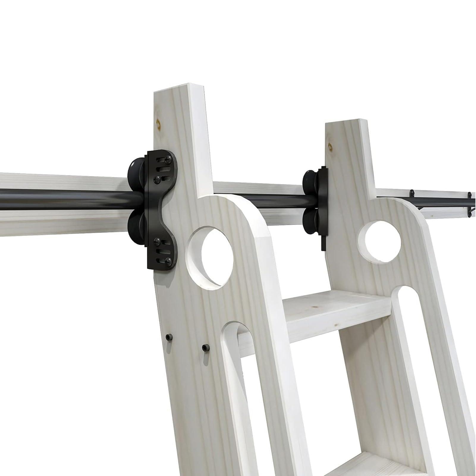 LWJSOCP Rolling Ladder Hardware Track Kit Library Sliding Ladder Hardware Kit (No Ladder) 3.3ft-20ft Black Round Track/Rail + Extension Accessories，for Home/Indoor/Loft/Bookstore(16ft/500cm Track ki