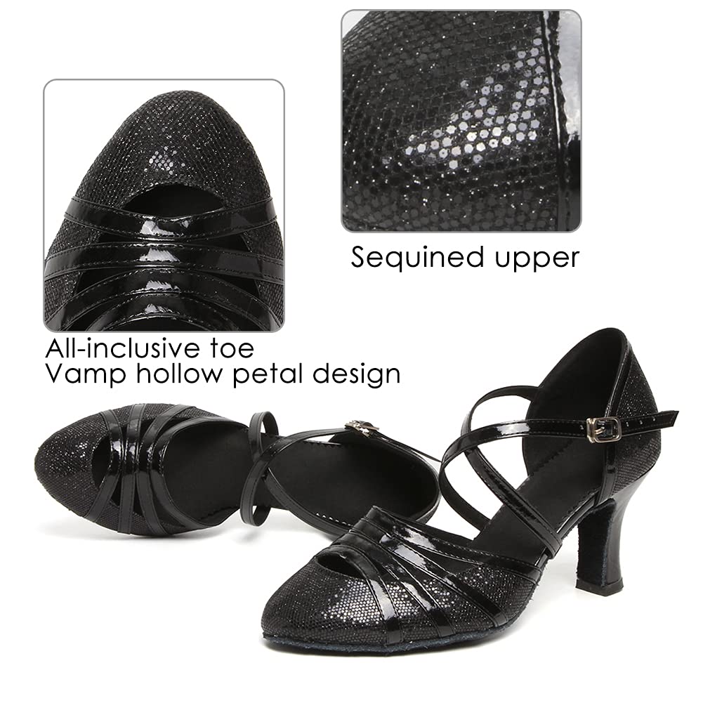 HROYL Scarpe da Ballo Latino Donna Punta Chiusa con Paillettes Scarpe Ballo Salsa da Sala 512-511