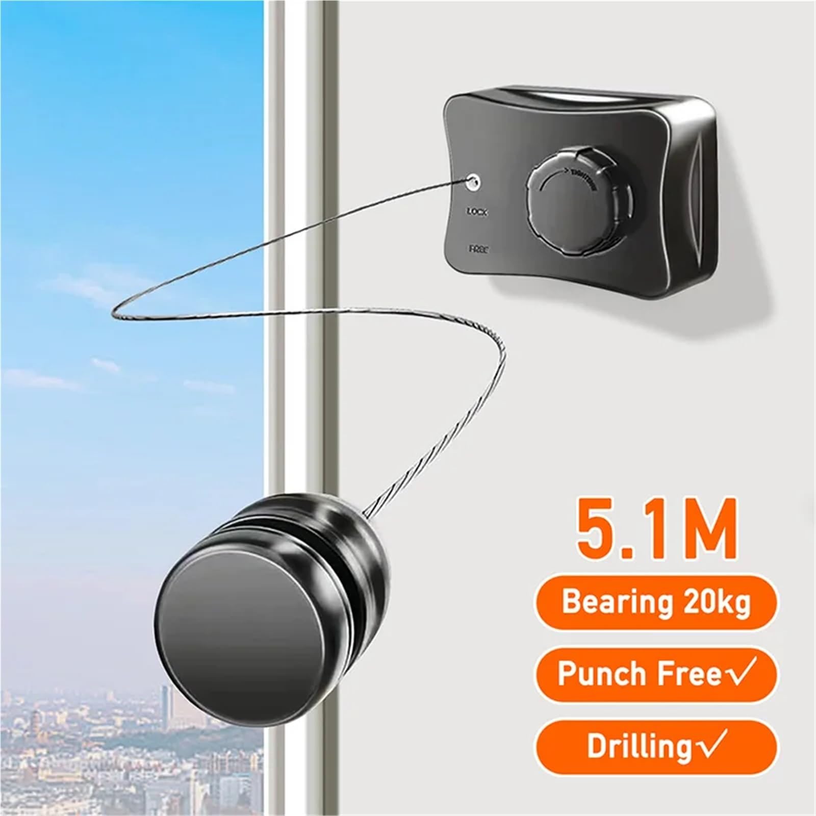 Corde à Linge 5.1 mètres en Acier Inoxydable Invisible Salle de Bain intérieure Balcon blanchisserie vêtements rétractables pour Le Linge