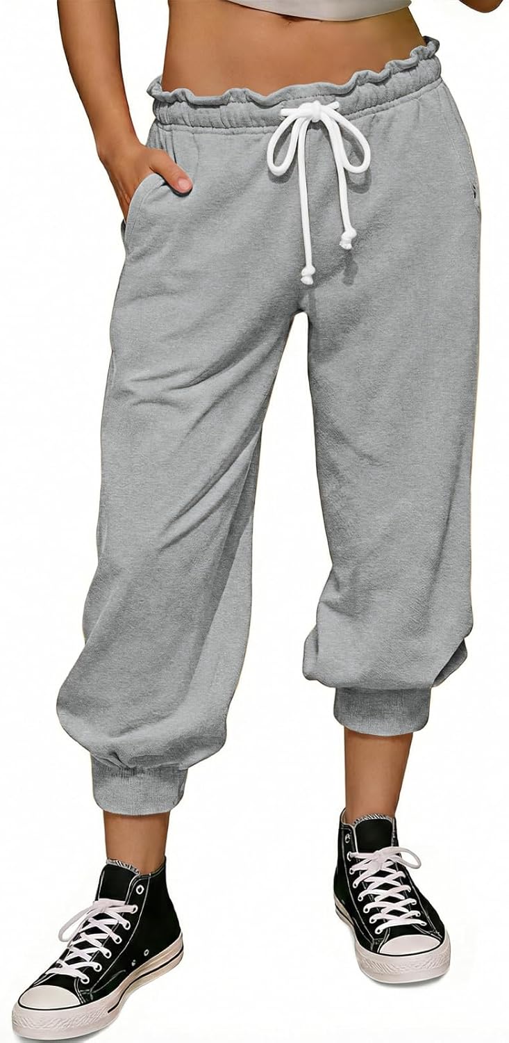 Fisoew Womens Capri Pants Casual Cinch Bottom Sweatpants Elastic Waist Drawstring Athletic Joggers Lounge Pants with Pockets
