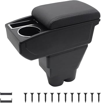 YJYWZH Armrest Box for Peugeot 207 Accessories, Black Thread | Car Center Console Box, Double Layer Storage Space, with Cup Holder & Phone Holder, Easy Installation, Elbow Support