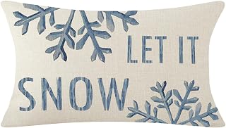 Ink Painting Blue Word Let It Snow Snowflakes Winter Cotton Linen Decorative Lumbar Throw Pillow Cover Case Bed Sofa Chair Home Decoration Rectangular 12 x 20 Inches