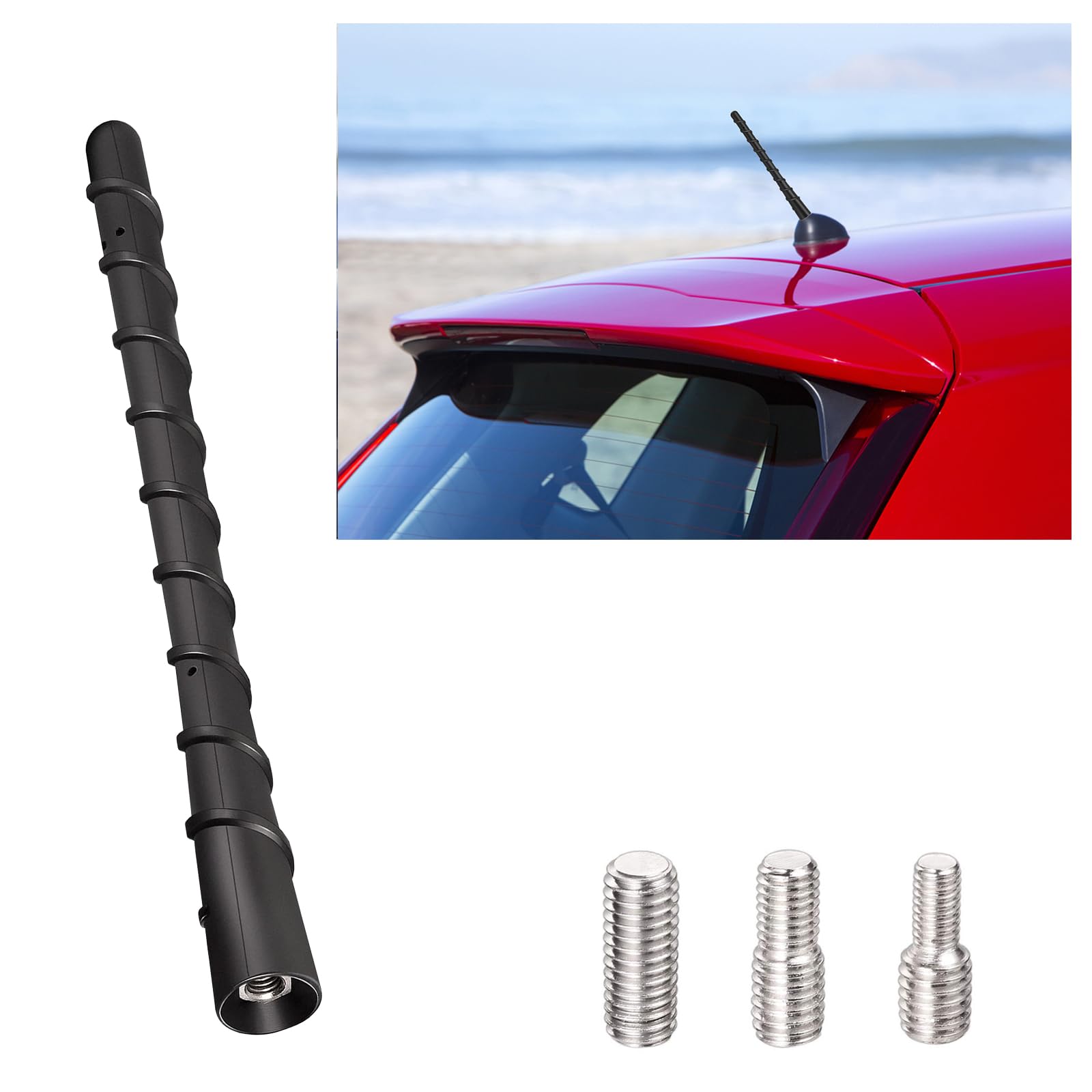 AMTAM Universal Vehicle Roof Mount Car Antenna Short 18cm/7inch Car Radio Rod Antenna Replacement with AM & FM Reception with M4 M5 M6 Threaded Adapter Suitable for most models etc