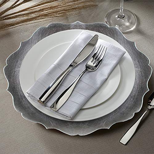 Charge It By Jay Scallop Charger Plate 13” Decorative Melamine Service Plate For Home, Professional Dining, Perfect For Upscale Events, Dinner Parties, Weddings, Banquets, Catering, Set Of 4, Silver #TOP1