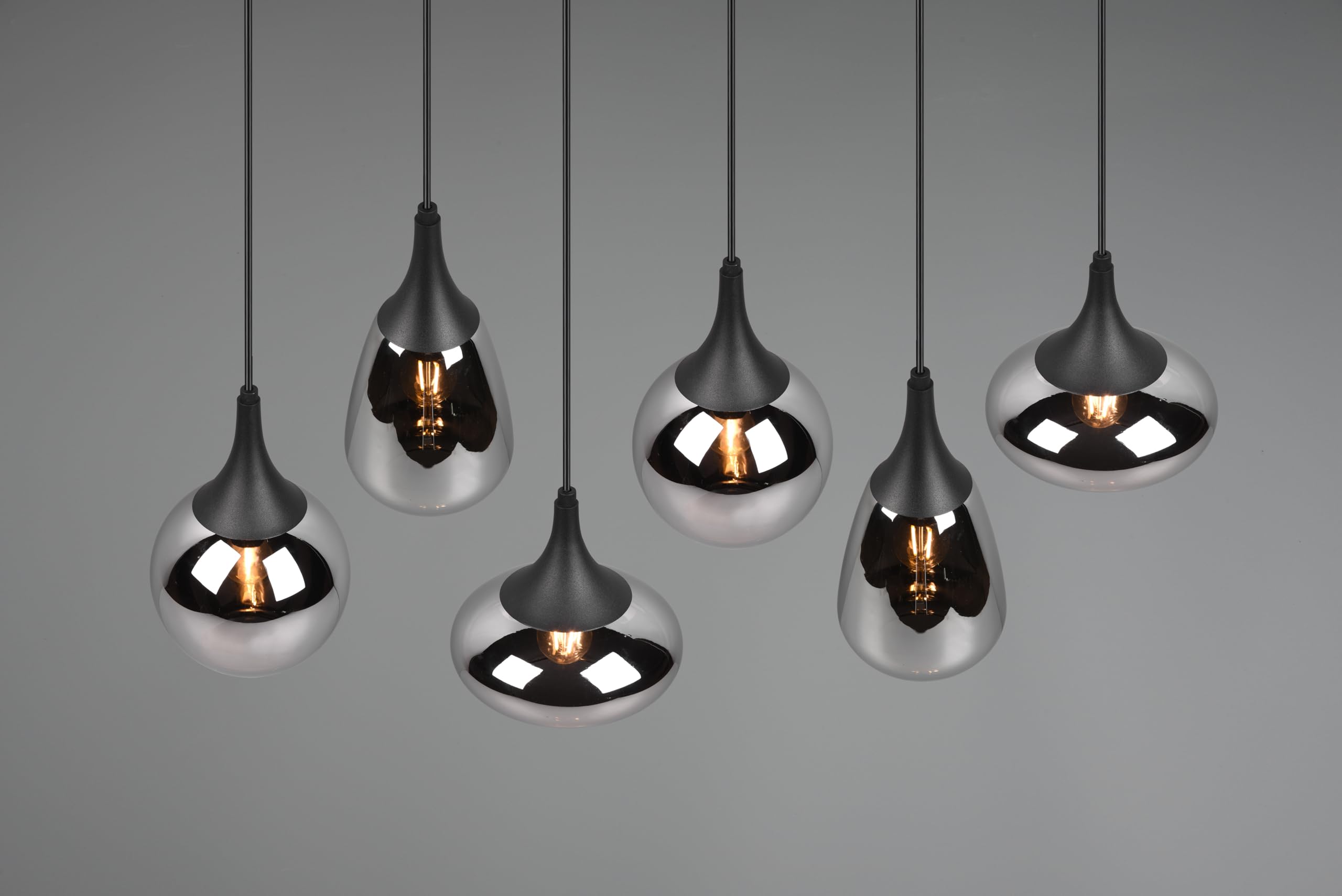 Trio Leuchten Pendelleuchte Lumina 317000632, Metall Schwarz matt, Glas chrom bedampft, exkl. 6x E14, Smoke