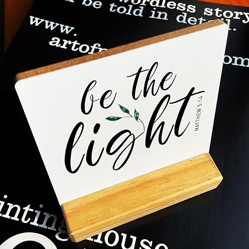 Miniatura 22 de Letrero de madera con versículos bíblicos con texto en inglés "Country Be Still and Know That I am God", decoración de escritorio cristiana