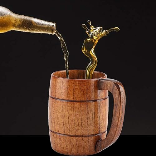 Miniatura 4 de Pomya Taza de cerveza de madera, taza de cerveza de madera, retro, de gran capacidad, té, agua, clásica, con asa, jarra de madera, regalo de boda,