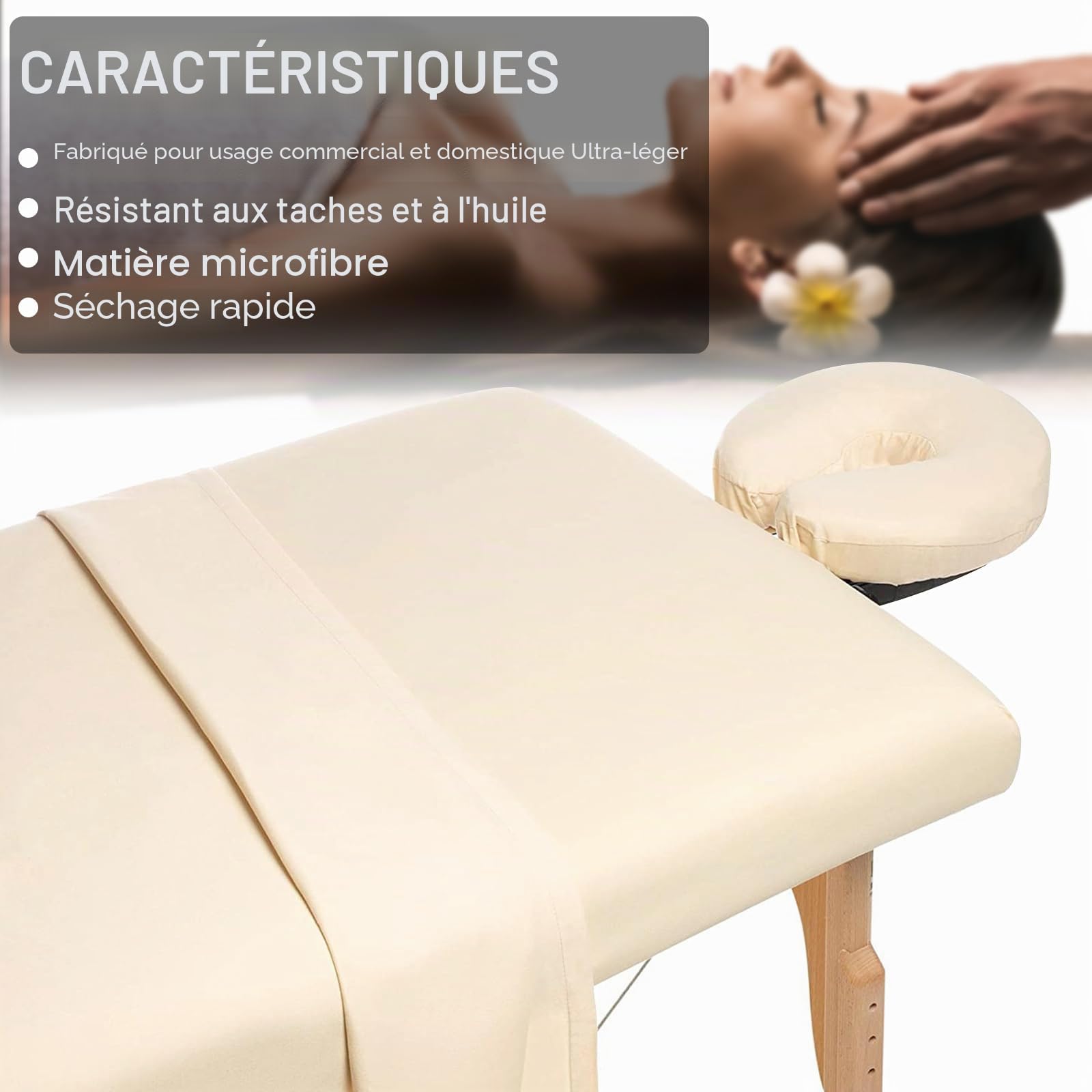 Ensemble de draps 3 pièces en microfibre - Housse plate pour table de massage - Comprend des draps-housse - Pour