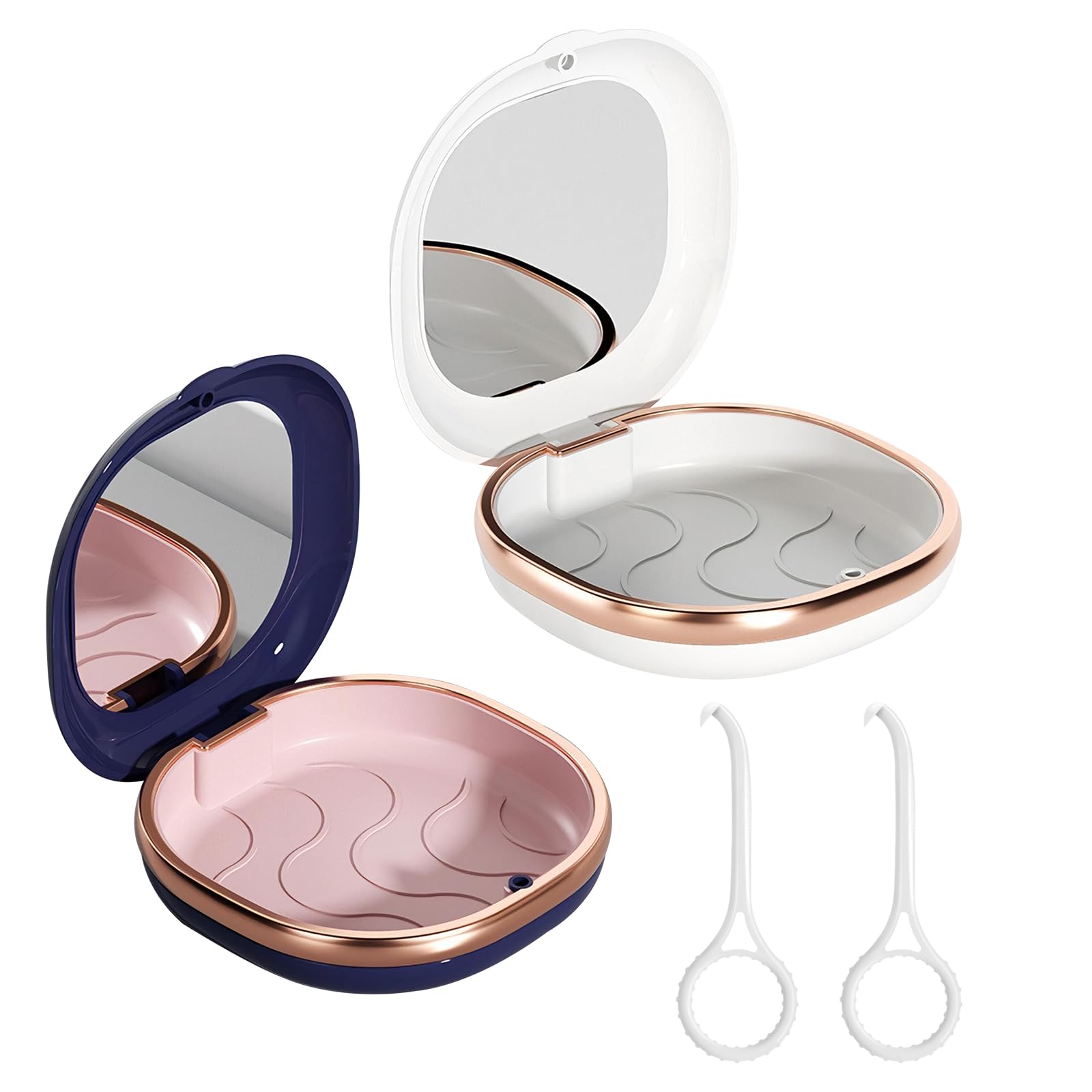 Lot de 2 étuis de retenue avec miroir, étui de retenue avec outils de retrait pour alignement Invisalign, boîte de prothèse dentaire portable, protège-dents, étuis de voyage, boîte