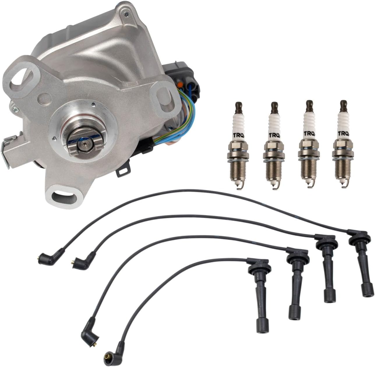 TRQ Ignition Coil and Spark Plug Kit 6 Piece Distributor Spark Plug Wires Compatible with 1994-2001 Acura Integra