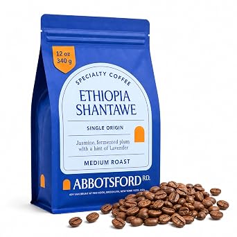 Ethiopia Shantawe Coffee, Medium Roast Ethiopian Coffee Beans, Floral & Fruity Notes with Jasmine, Plum & Lavender, Flavored Single Origin Whole Bean 12oz Bag, Perfect Festive Gift